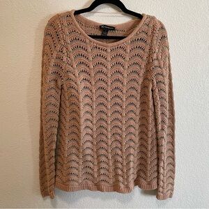 INC International Concepts Delicate Feminine Knit Sweater w Gold Metallic Detail